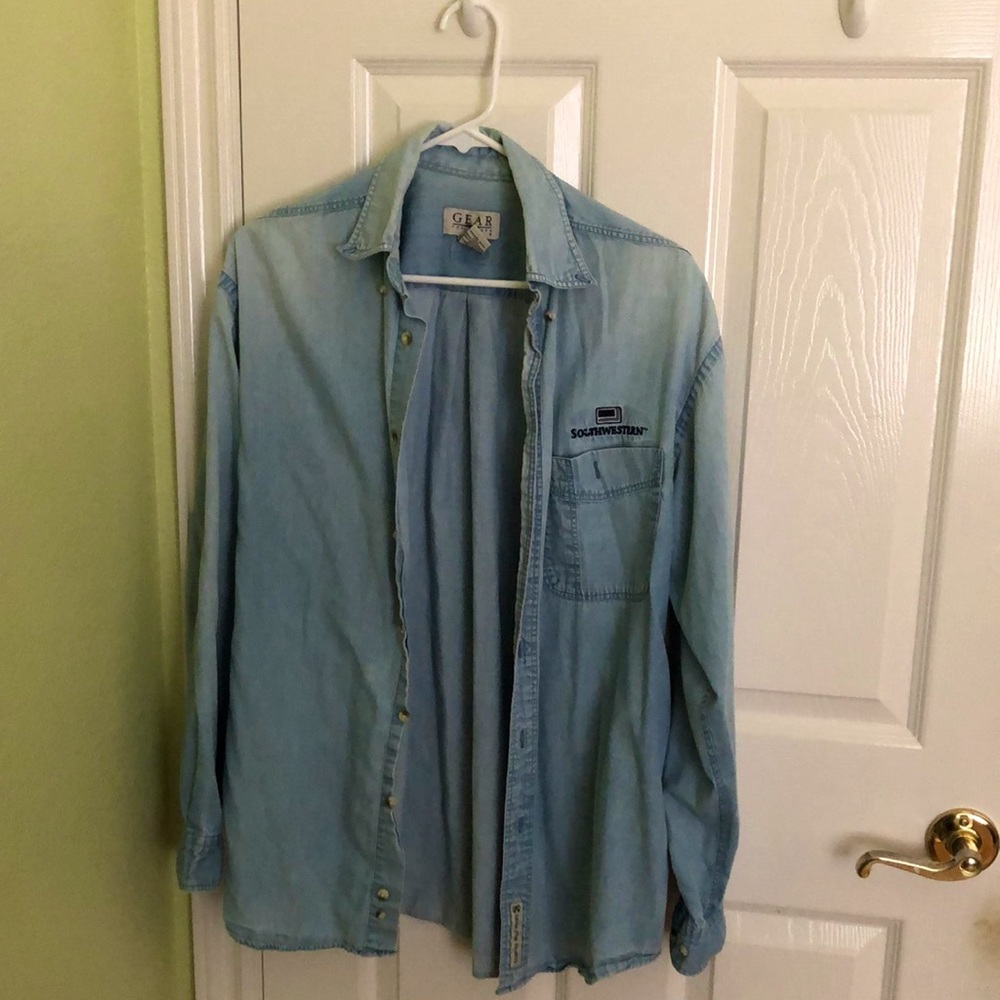Thrifted light wash oversized button-down shirt